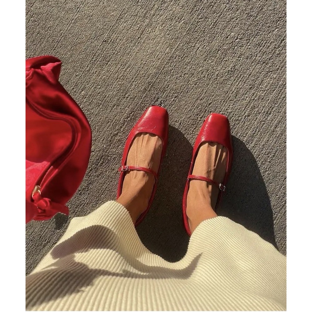 Dolce Vita Reyes Mary Jane Ballet Flats Red Crinkle Patent Leather Womens 8 NEW